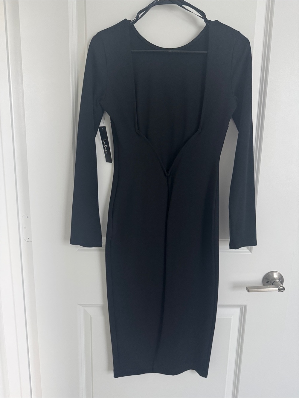 Lulu's Black Long Sleeve V-Neck Bodycon Midi Dress